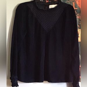 Love Sam Navy Velvet Long Sleeve Shirt Blouse Size M